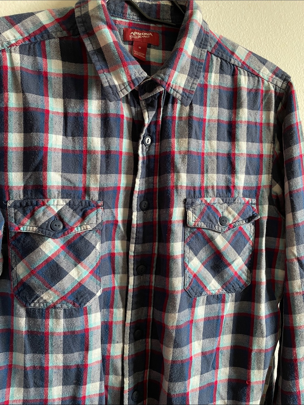 Arizona Jean Company Plaid Button-Down Shirt in Navy, Red, White-M